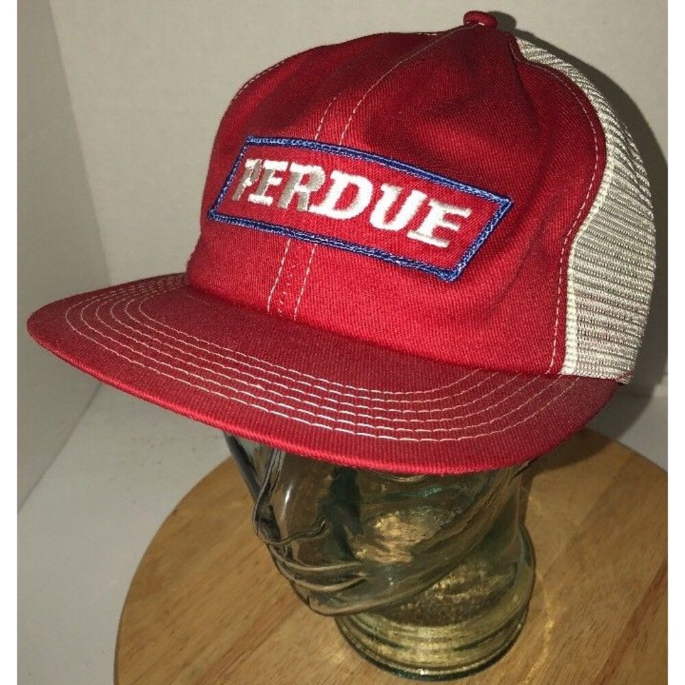VTG PERDUE 70s 80s USA K-Products Red White Trucker Hat Cap Snapback Farming